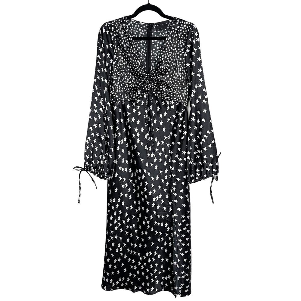 ASOS Maternity US 8 Black White Star Print Long Sleeve Maxi Dress Cinched VNeck